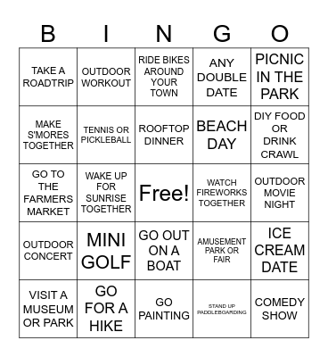 SUMMER DATE BINGO Card