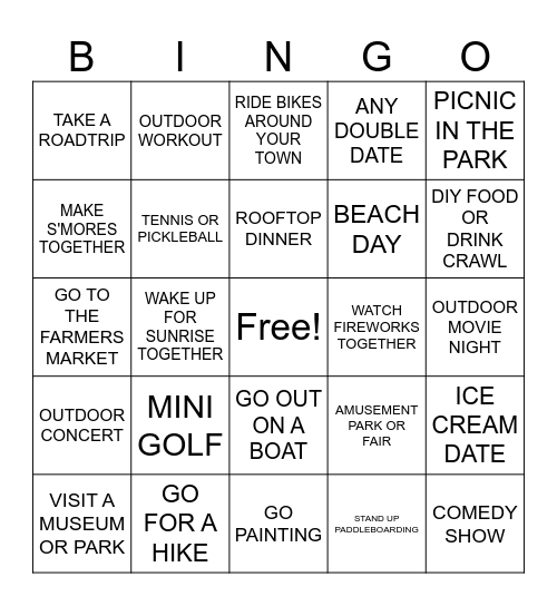 SUMMER DATE BINGO Card