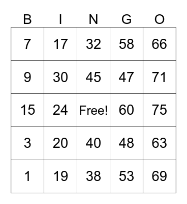 Bingo Gael Bingo Card