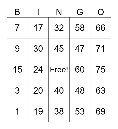 Bingo Gael Bingo Card
