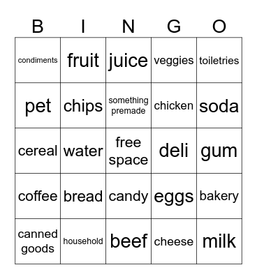 cashier bingo Card