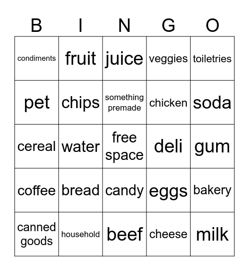 cashier bingo Card