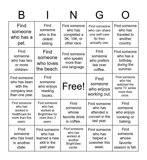 Know your Team Bingo Card