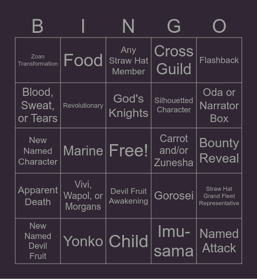 One Piece Chapter 1188 Bingo Card