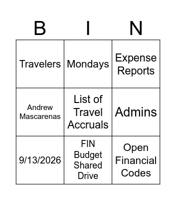 Travel FY26 YE Bingo Card