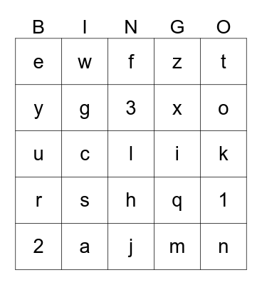 alphabet Bingo Card