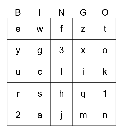 alphabet Bingo Card