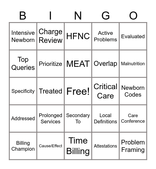 BILLS BINGO - PHM Edition Bingo Card