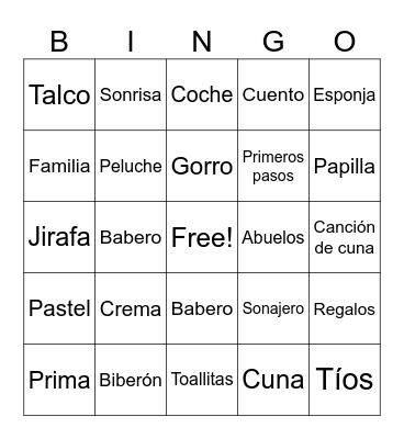 Baby shower Bingo Card