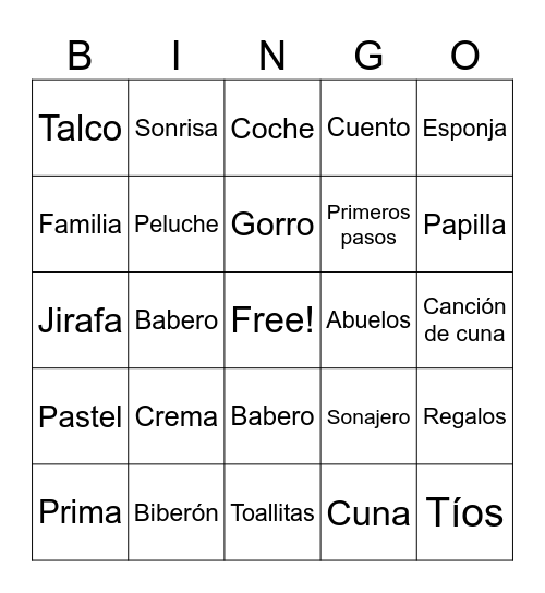 Baby shower Bingo Card
