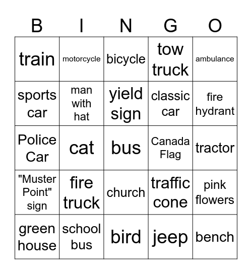 Bus Bingo Card