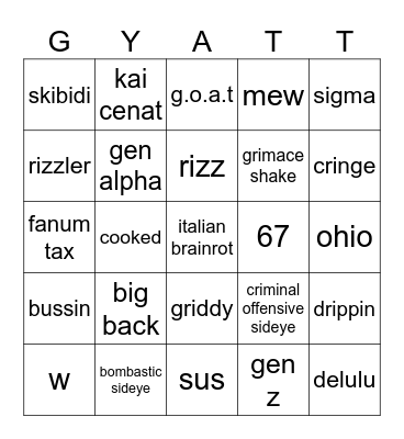 Brainrot Bingo Card