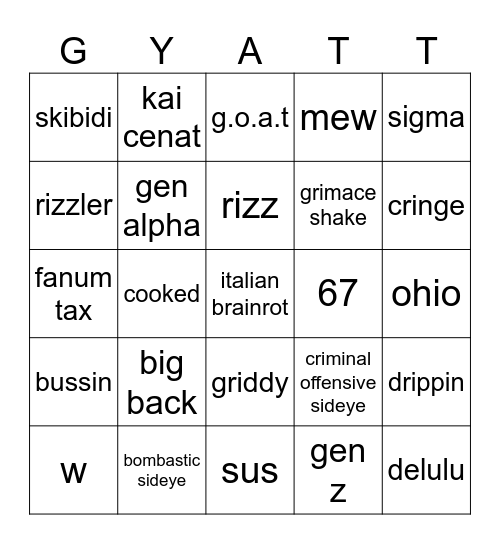Brainrot Bingo Card
