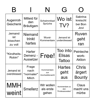 Hochzeyt Bingo Card