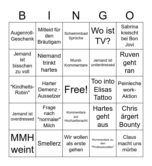 Hochzeyt Bingo Card