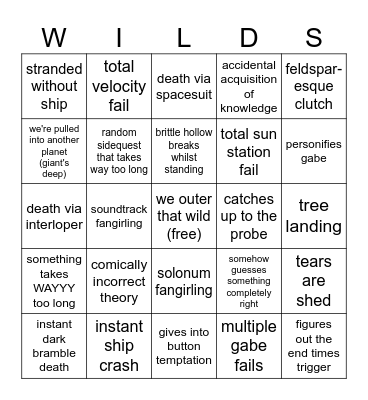 Outer That Wild - Chloe Bingo Card