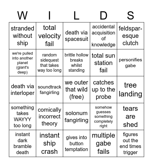 Outer That Wild - Chloe Bingo Card