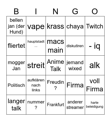 jan ome Bingo Card