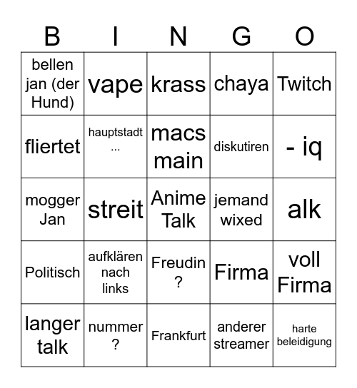 jan ome Bingo Card