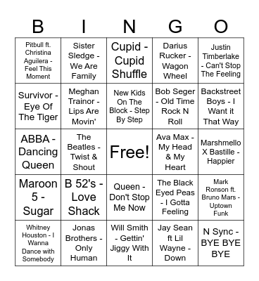 Party Songs Bingo Card