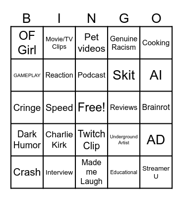 INSTAGRAM REEL BINGO Card