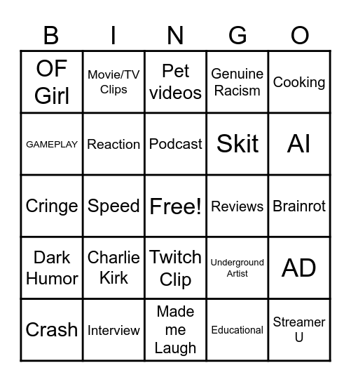 INSTAGRAM REEL BINGO Card