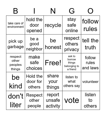 Good Citizen Bingo Card