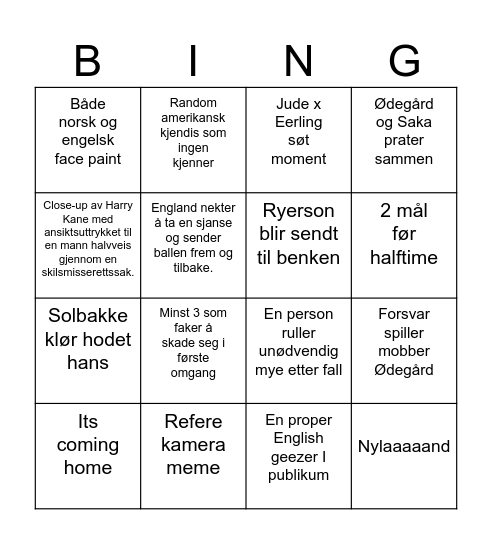 Brunost v Bangers & Mash Bingo Card