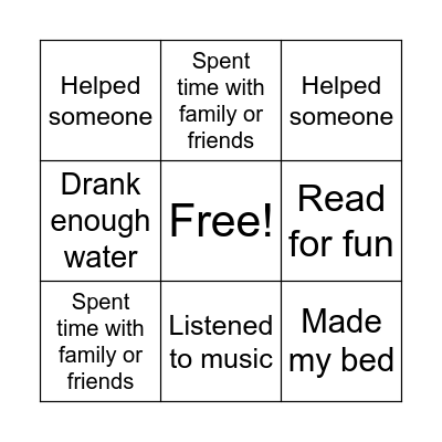Self- Care Bingo Card