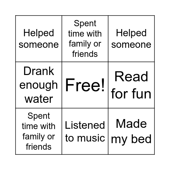 Self- Care Bingo Card