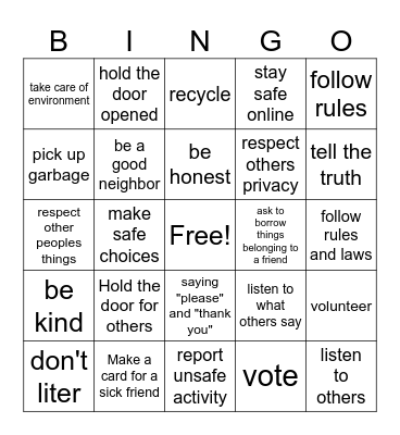 Good Citizen Bingo Card