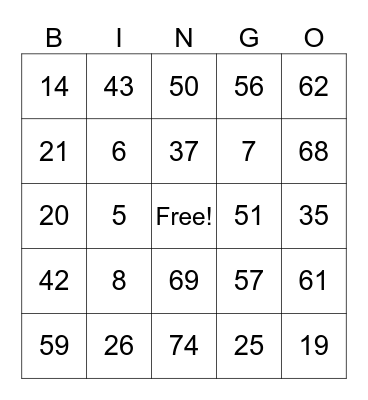 Untitled Bingo Card