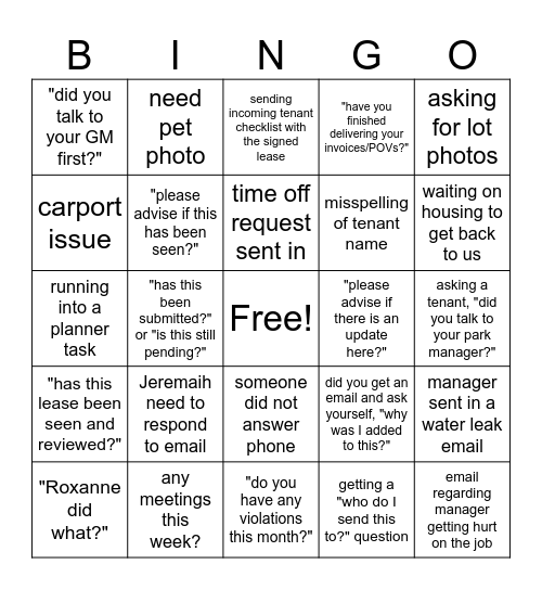 Office BINGO Card