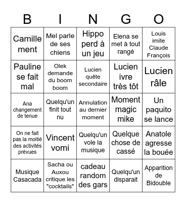 Soirée Cassoulet Bingo Card