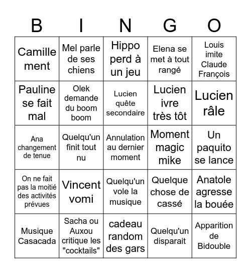 Soirée Cassoulet Bingo Card