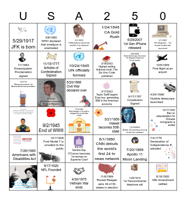 OBX Bingo: Significant Dates in American History Bingo Card