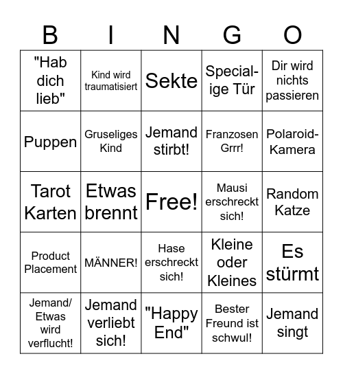 Fanatischer Liebesfilm Bingo Card