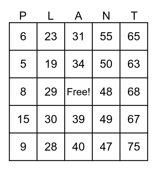 PLANT BINGO Card