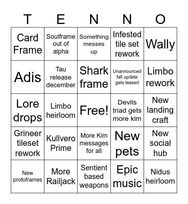 TENNO Bingo Card