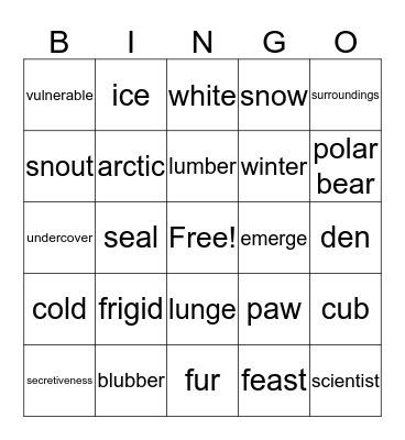 Vocabulary Bingo Card