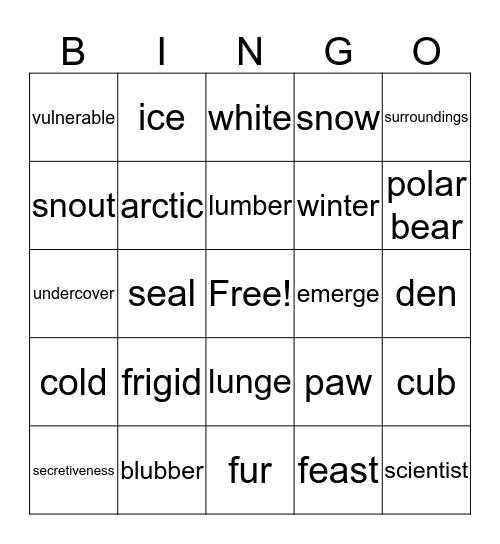 Vocabulary Bingo Card