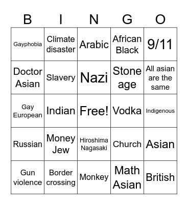 Family guy racist jokes Bingo Card