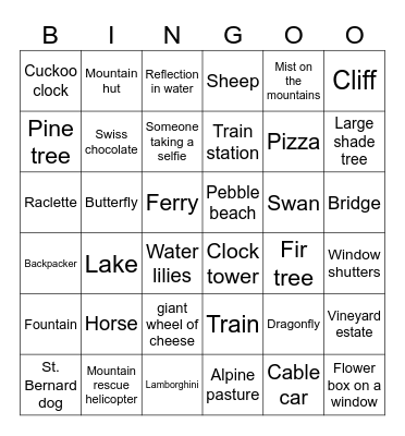 Italy/Switzerland Black Out BINGO Card