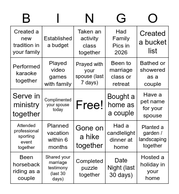 The Vow Bingo Card