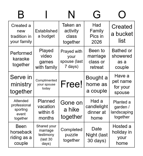 The Vow Bingo Card