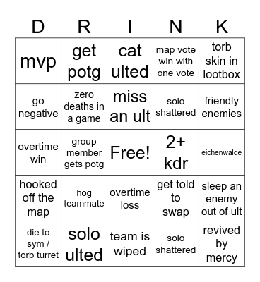 drunk ow Bingo Card