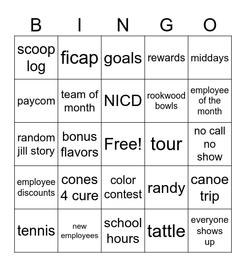 Jill Bingo Card