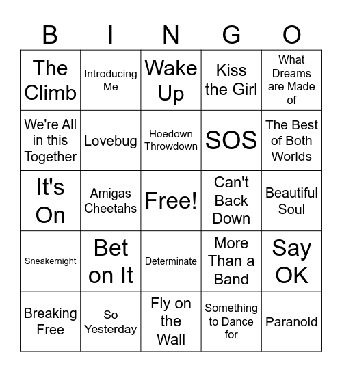 2000's Music Bingo Card
