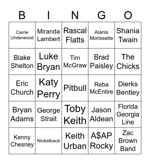 Stampede Saddledome Headliners Bingo Card