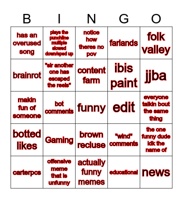 yt shorts bingo Card